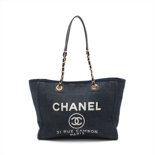 Chanel Deauville MM Denim Chain tote bag Blue Gold Metal fittings 17648207