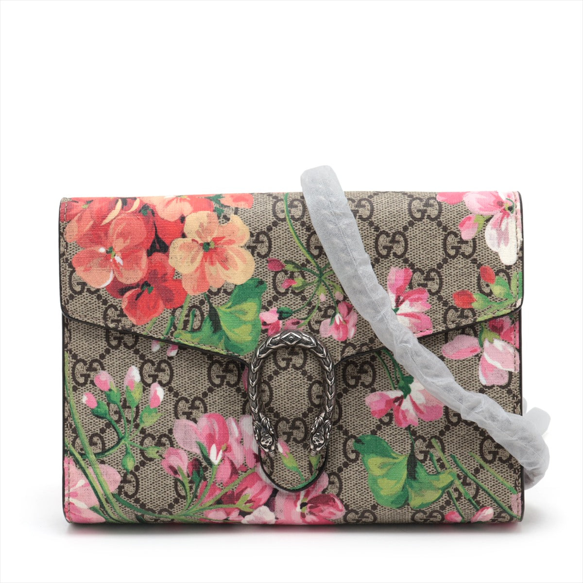 Gucci GG Blooms Dionysus PVC & leather Chain Wallet Beige 401231