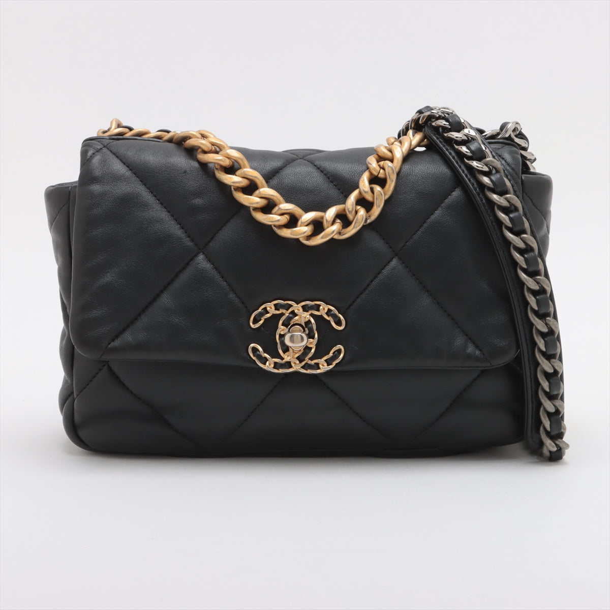 Chanel CHANEL 19 Lambskin Chain Shoulder Bag Black Gold x Silver Metal Fittings PKJP8KU3 AS1160