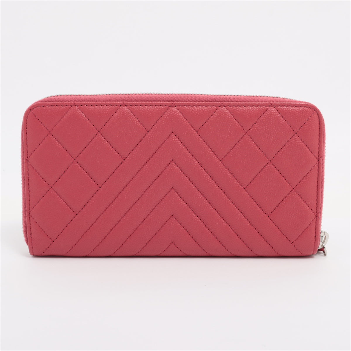 Chanel Matrasse x V stitch Caviar Skin Zip Round Wallet Pink Silver Metal Fittings 26415219