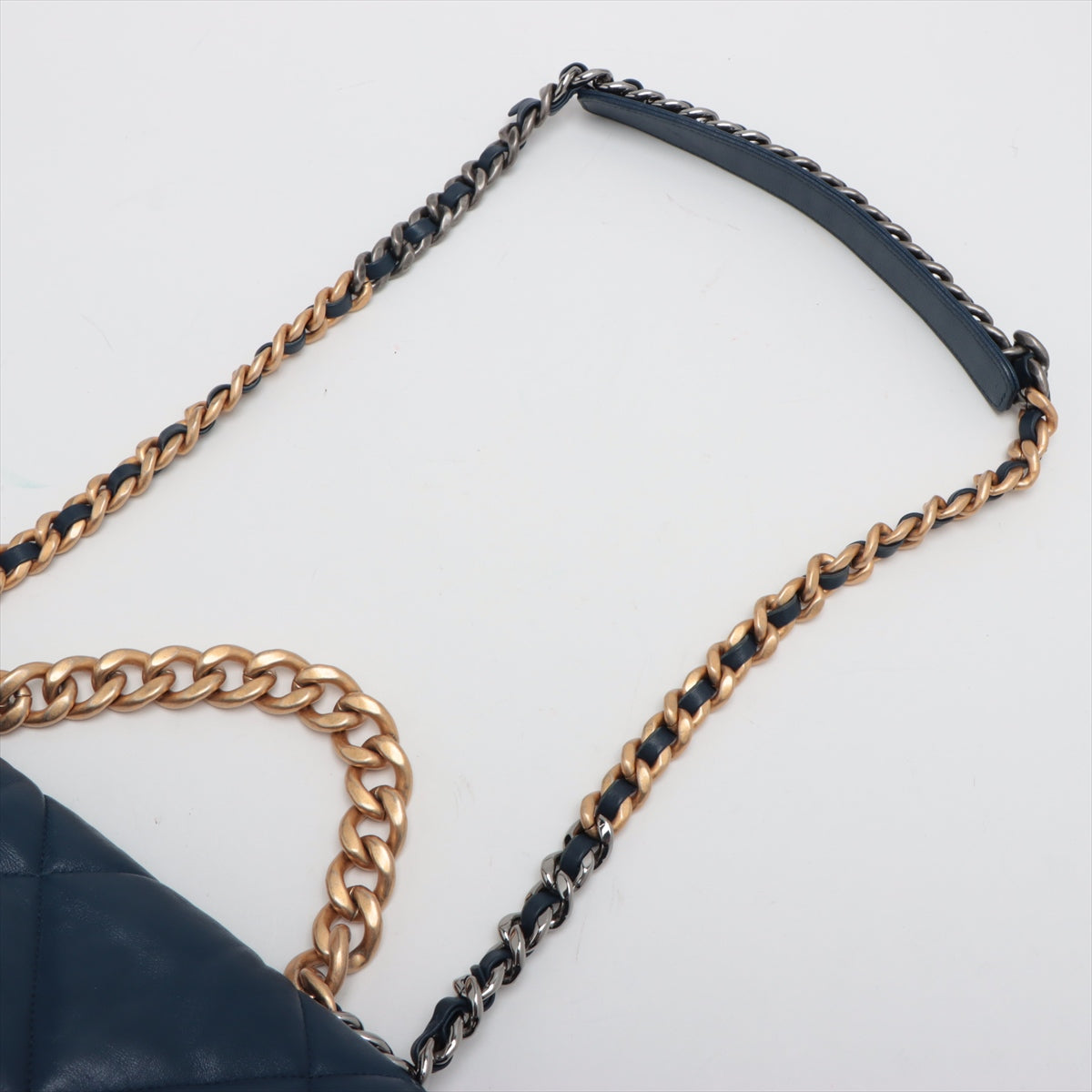 Chanel CHANEL 19 Large Lambskin Chain Shoulder Bag Navy Blue Gold x Silver Metal Fittings 29311318 AS1161