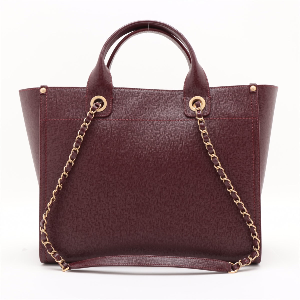 Chanel Deauville MM Caviar Skin 2 Way Tote Bag Burgundy Gold Metal Fittings