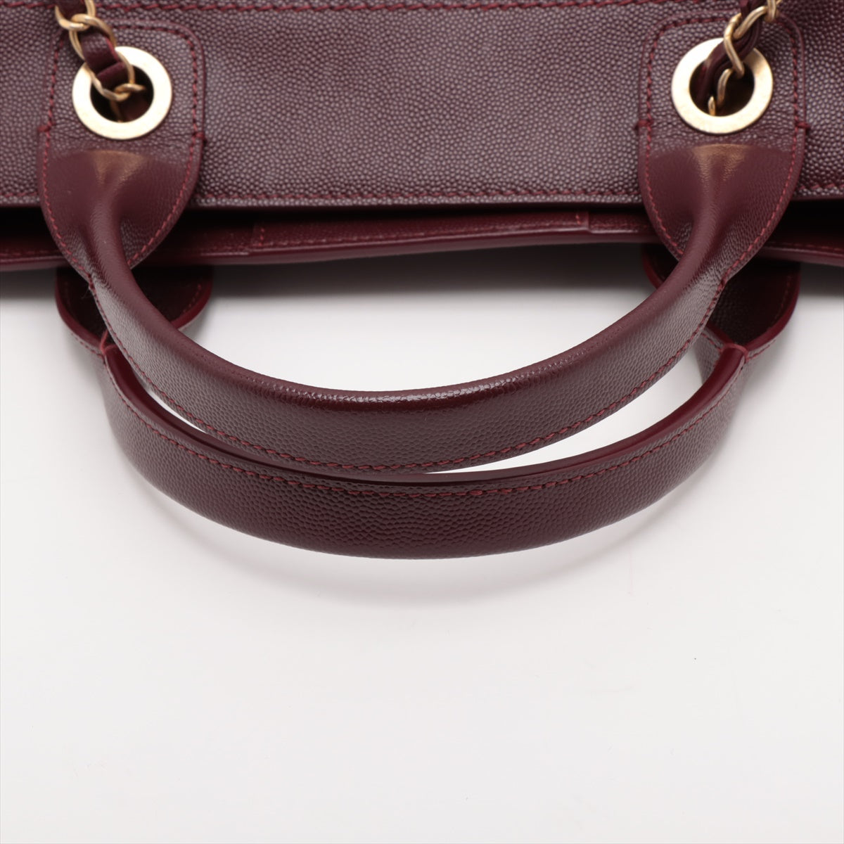 Chanel Deauville MM Caviar Skin 2 Way Tote Bag Burgundy Gold Metal Fittings
