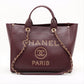 Chanel Deauville MM Caviar Skin 2 Way Tote Bag Burgundy Gold Metal Fittings