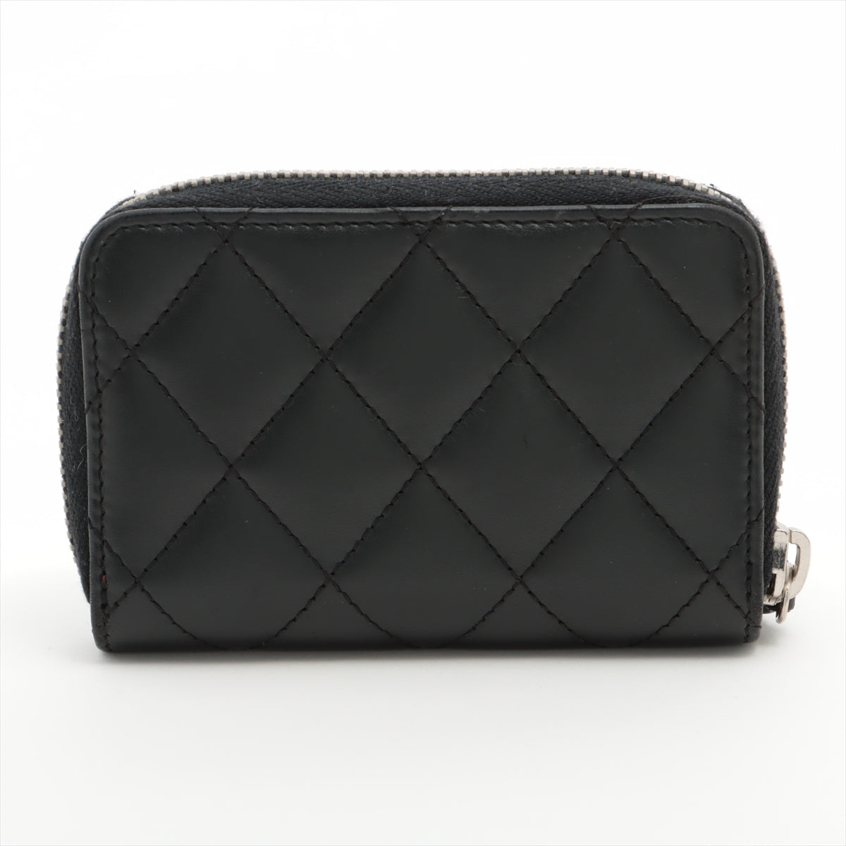 Chanel Matelasse Lambskin Coin Purse Black Silver Metal Fittings