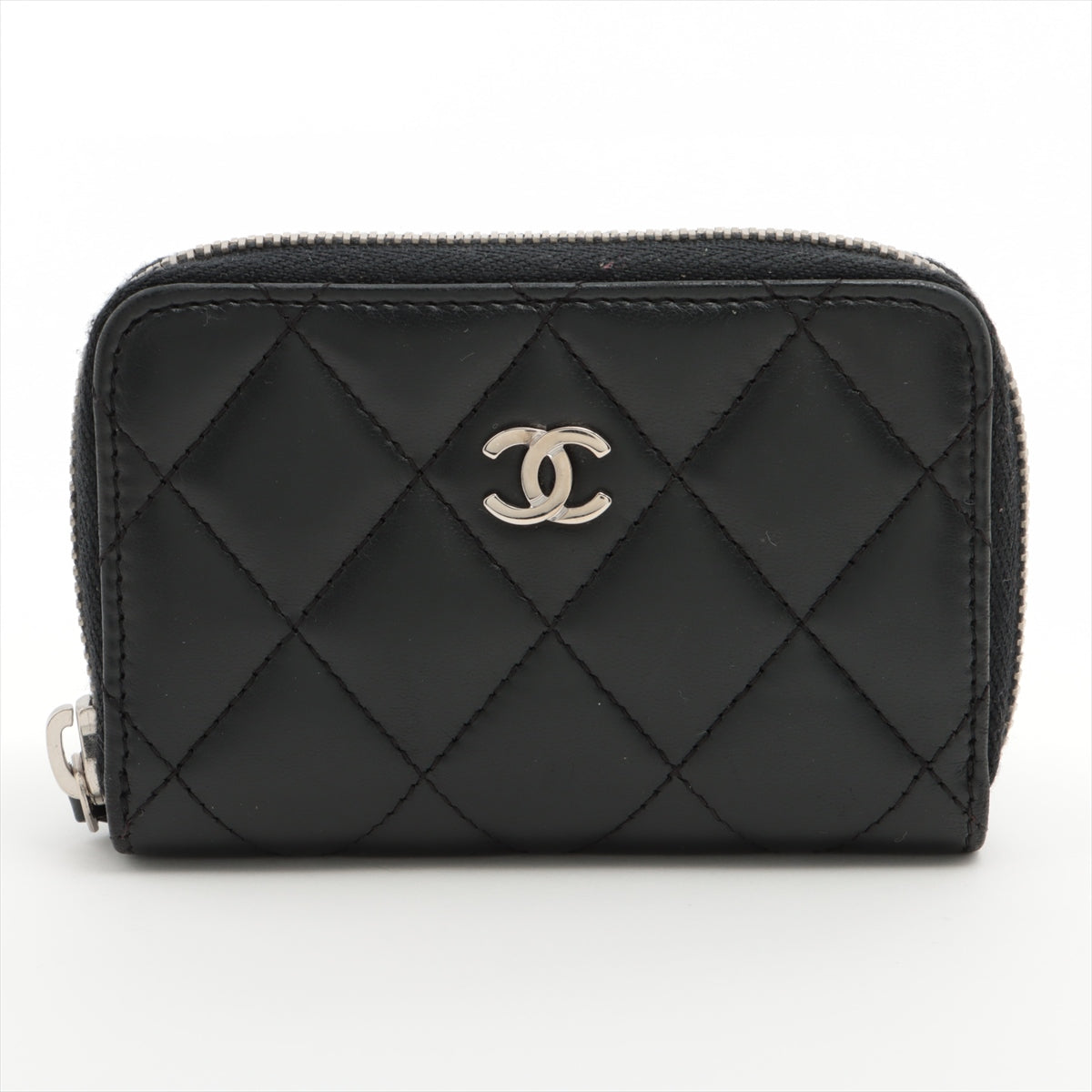 Chanel Matelasse Lambskin Coin Purse Black Silver Metal Fittings