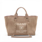 Chanel Deauville MM Canvas & Leather 2 Way Tote Bag Beige Gold Metal Fittings JTTJ9UU6