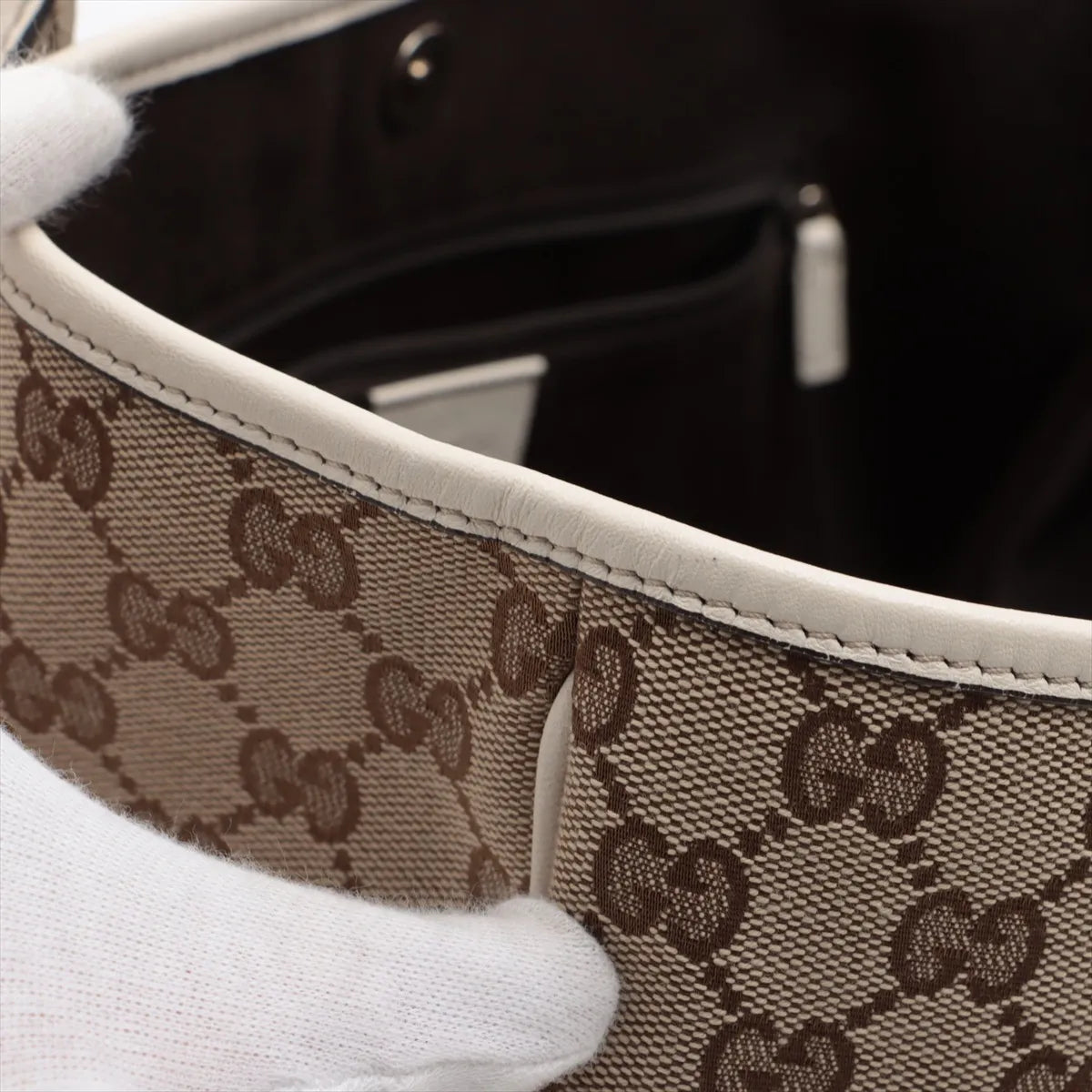 Gucci GG Canvas canvas x leather Tote bag Beige x white 169946