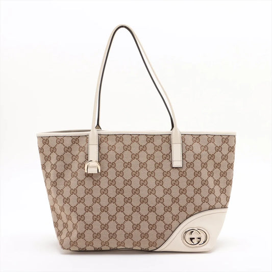 Gucci GG Canvas canvas x leather Tote bag Beige x white 169946