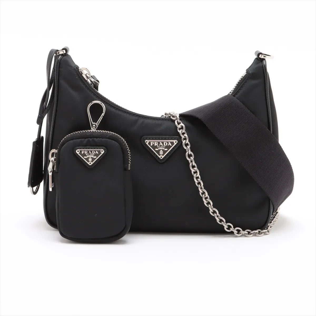 Prada Tessuto & saffiano nylon x leather 2 Way Shoulder Bag Black 1BH204