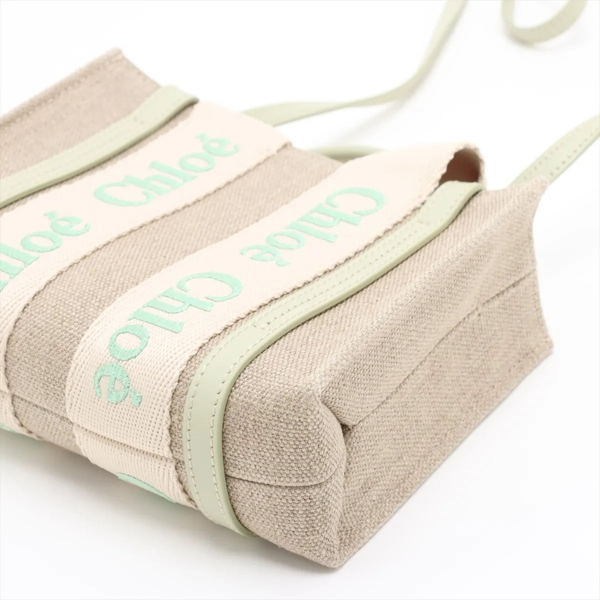 Chloe woody Mini canvas 2 Way Handbag Beige x green