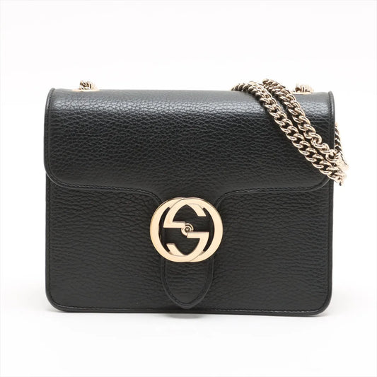 Gucci Interlocking G Leather Chain Shoulder Bag Black 510304