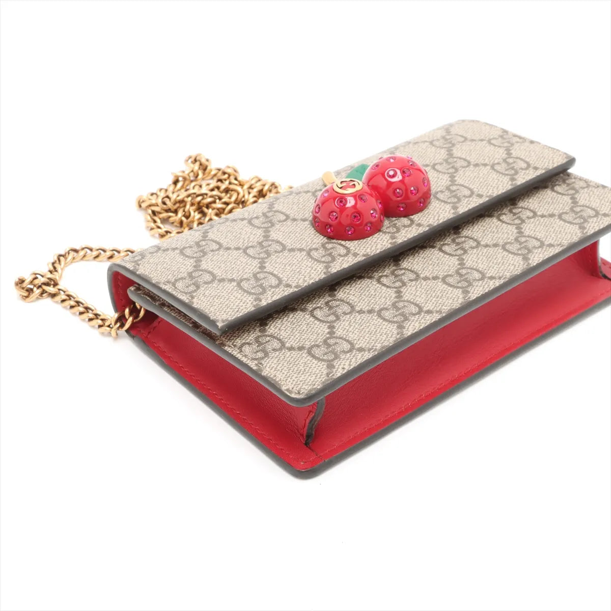 Gucci GG Supreme PVC & leather Chain Wallet Beige x red 481291
