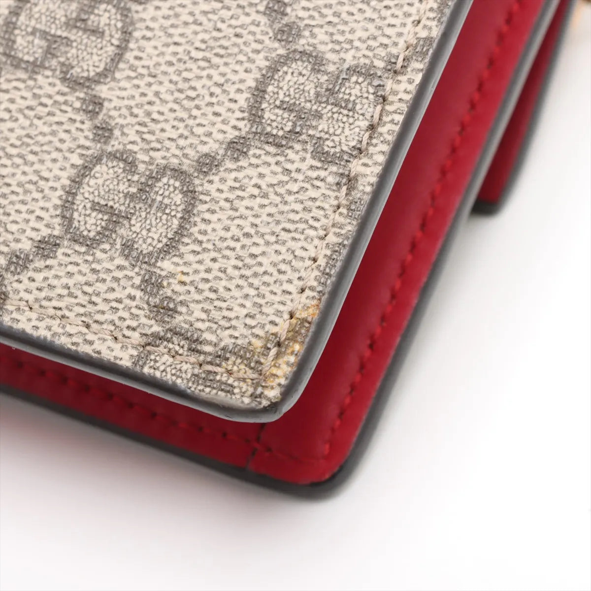 Gucci GG Supreme PVC & leather Chain Wallet Beige x red 481291