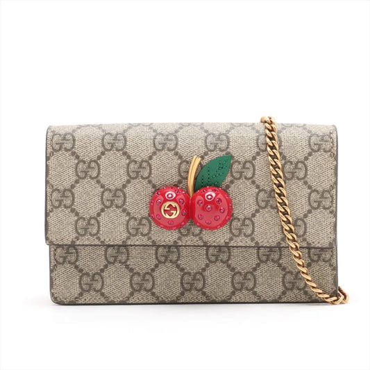 Gucci GG Supreme PVC & leather Chain Wallet Beige x red 481291