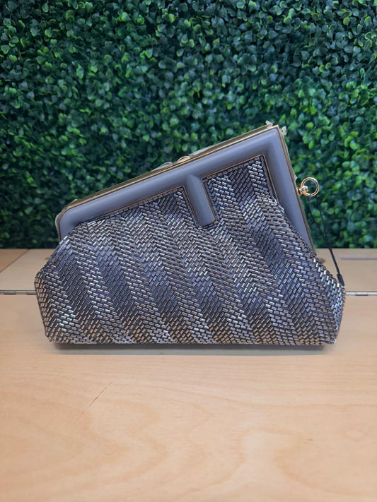 Fendi First Handbeaded Silver Clutch