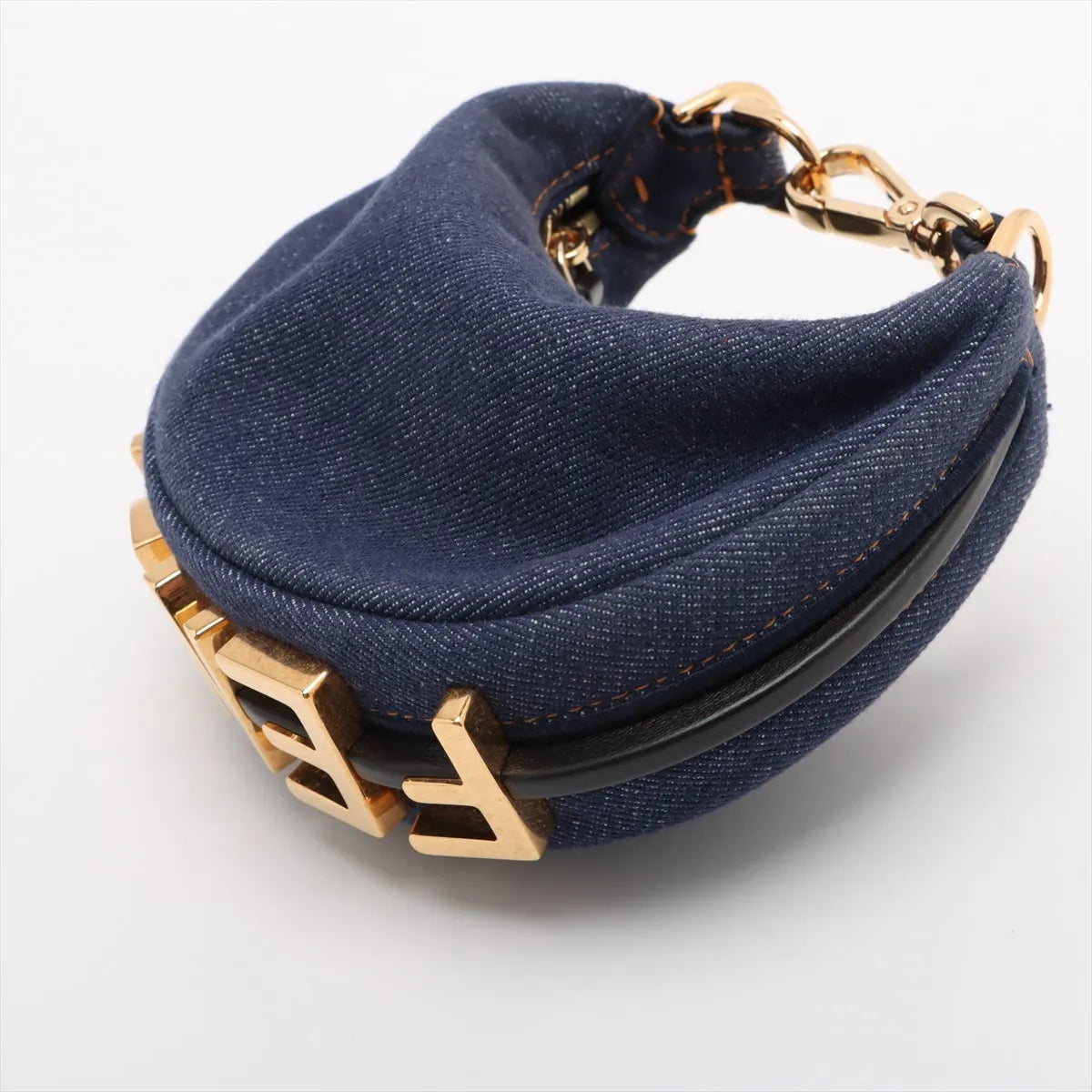 Fendi Nano FENDIGRAPHY denim x leather Hand bag Navy Blue 7AS089