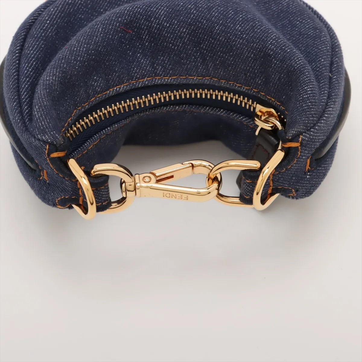 Fendi Nano FENDIGRAPHY denim x leather Hand bag Navy Blue 7AS089