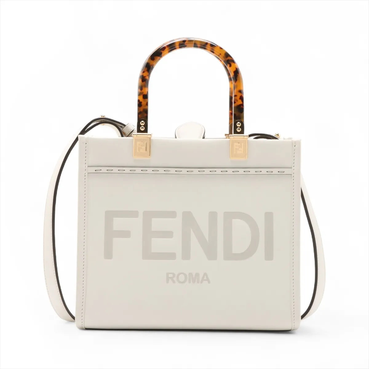 Fendi Sunshine Small Leather 2 Way Handbag White 8BH394