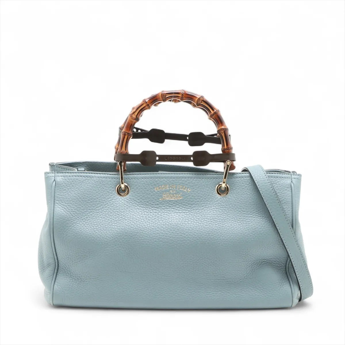 Gucci Bamboo Leather 2 Way Handbag Blue 323660