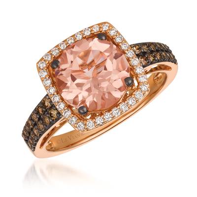 Ring featuring 2 cts. Peach Morganite™, 1/4 cts. Chocolate Diamonds®, 1/6 cts. Vanilla Diamonds® set in 14K Strawberry Gold