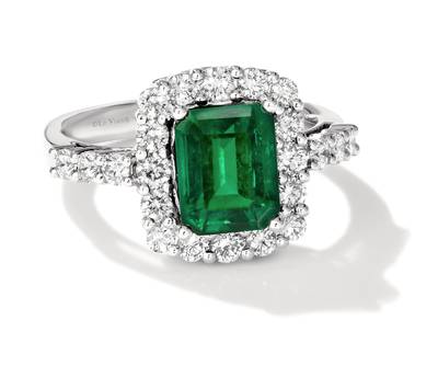 Le Vian Couture® Ring featuring 2 cts. Costa Smeralda Emeralds™, 7/8 cts. Vanilla Diamonds® set in P95