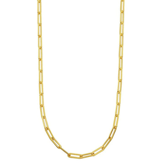Sterling Silver Necklace made with Paperclip Chain (5mm), Measures 17" Long, Plus 2" Extender for Adjustable Length, 18K Yellow Gold Finish