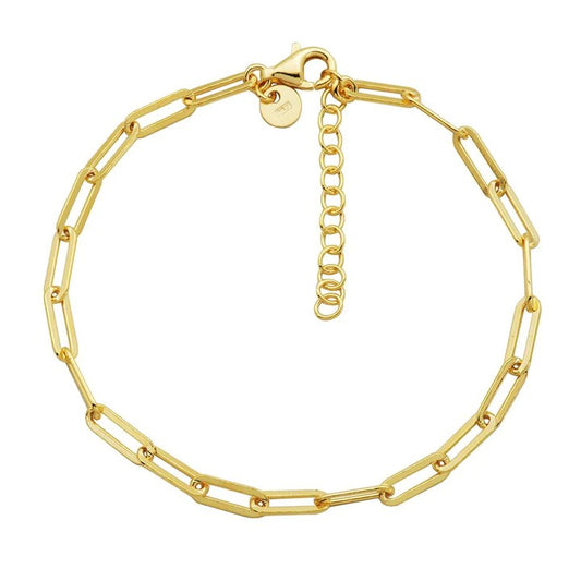 Sterling Silver Bracelet made with Paperclip Chain (3mm), Measures 6.75" Long, Plus 1.25" Extender for Adjustable Length, 18K Yellow Gold Finish