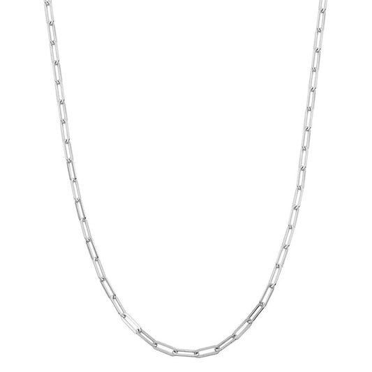 Sterling Silver Necklace made with Paperclip Chain (3mm), Measures 17" Long, Plus 2" Extender for Adjustable Length, Rhodium Finish